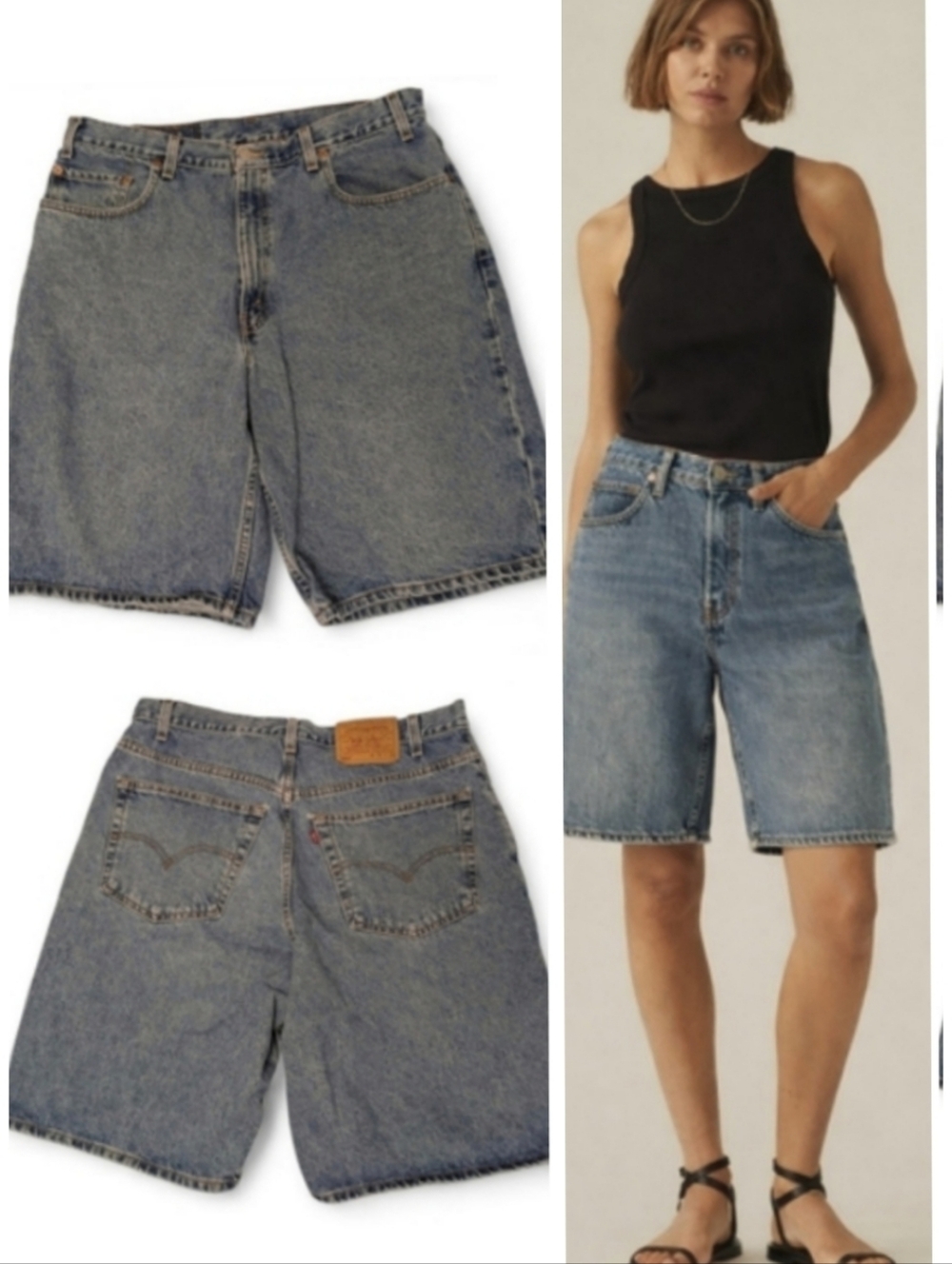 LEVIS Vintage Cotton Shorts Relaxed Longline Baggy High Waist Blue Denim